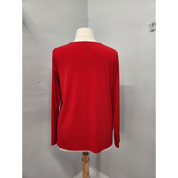 LIZ CLAIBORNE Red Liquid Knit Top Jeweled Keyhole Neckline Size XL OX - Picture 4 of 11